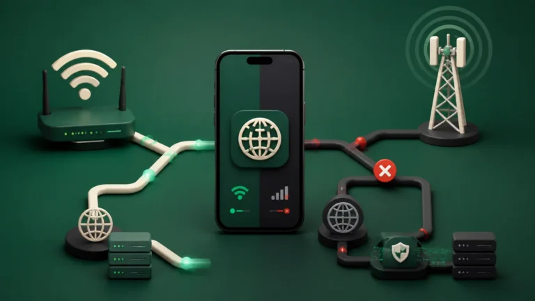تطبيق التواصل يعمل على Wi‑Fi ولا يعمل على بيانات الهاتف: شجرة تشخيص الشبكة